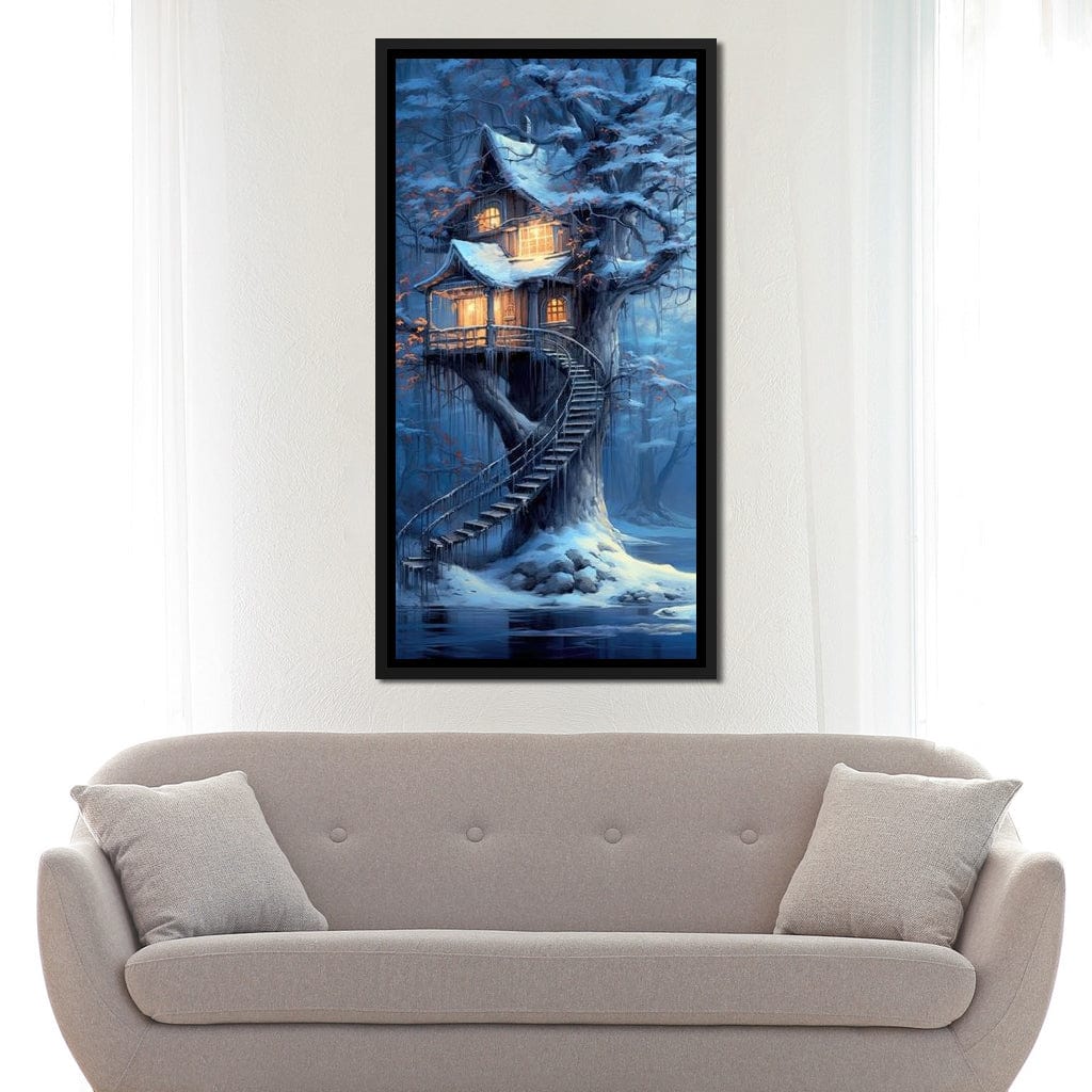 Winter Tree House Canvas Wall Art