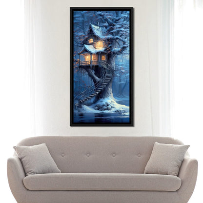 Winter Tree House Canvas Wall Art
