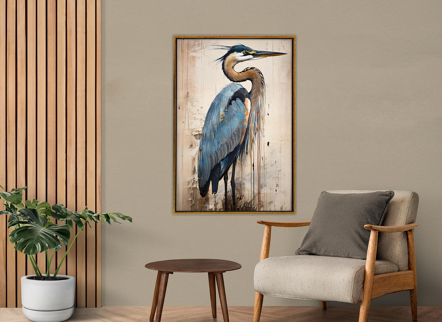 Heron Canvas Print – Large Gentle Tones Abstract Birds Wall Art, Ready to Hang