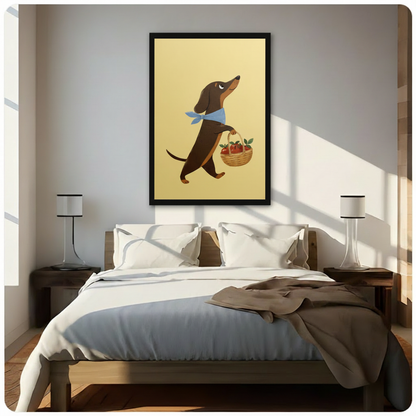 Dachshund Apple Basket Whimsical Canvas Wall Art