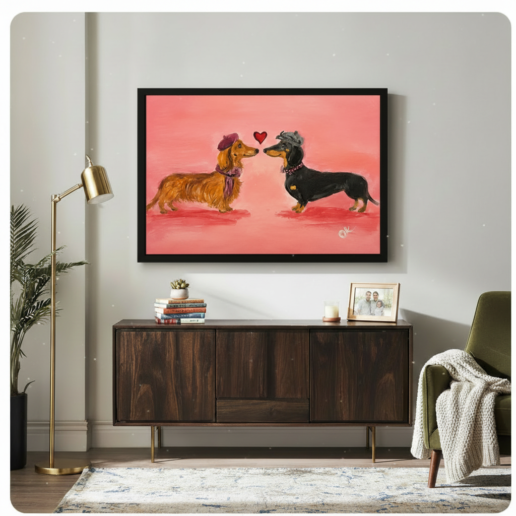 Romantic Dachshund Couple Love Canvas Wall Art