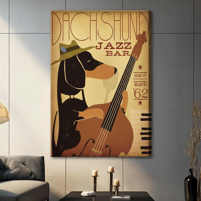 Retro Dachshund Jazz Bar Canvas Art Wall Art