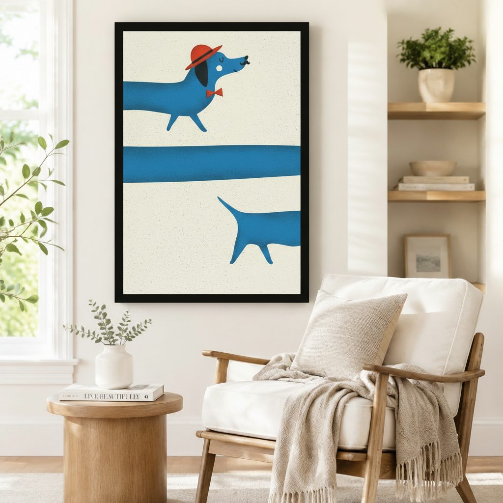 Retro Dachshund Canvas Art | Whimsical Dog Print