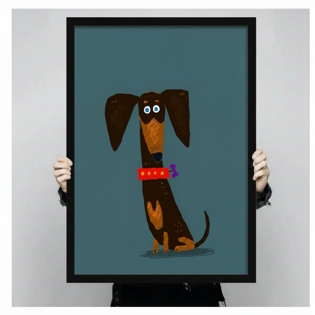 Cute Dachshund Portrait Folk Art Canvas Print