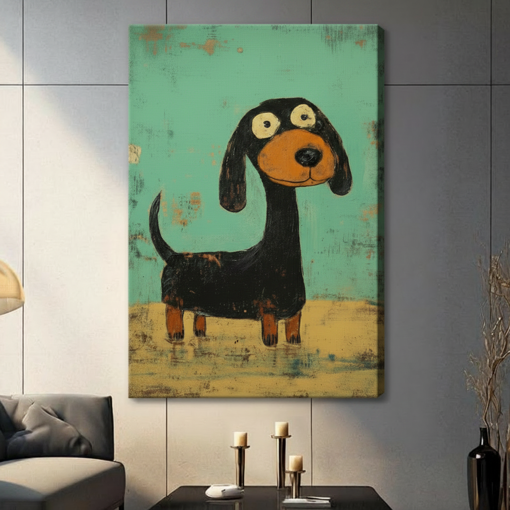 Retro Dachshund Canvas Wall Art Print