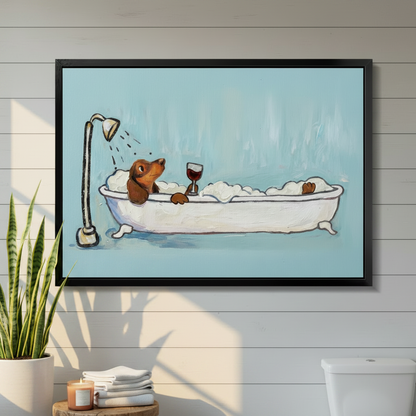 Dachshund Bubble Bath Wine Canvas Wall Art