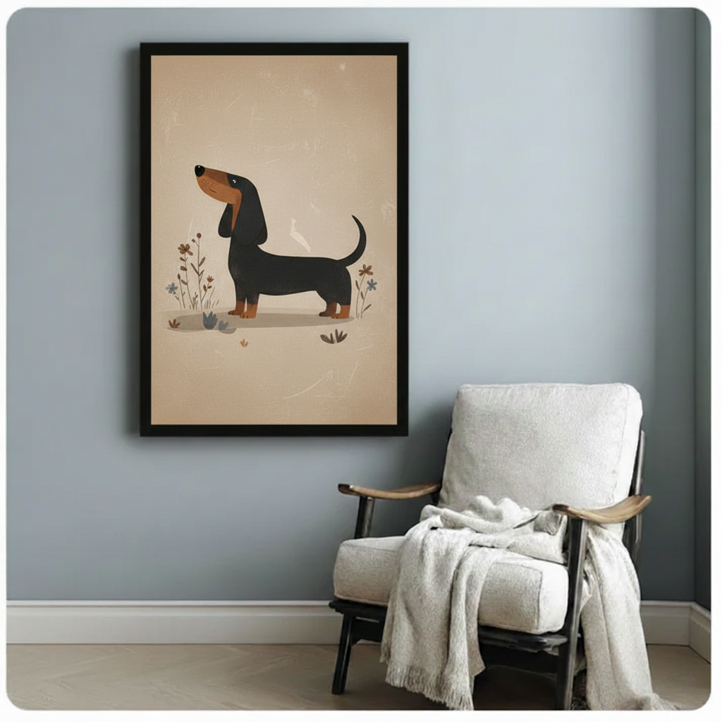 Retro Dachshund Minimalist Dog Canvas Wall Art