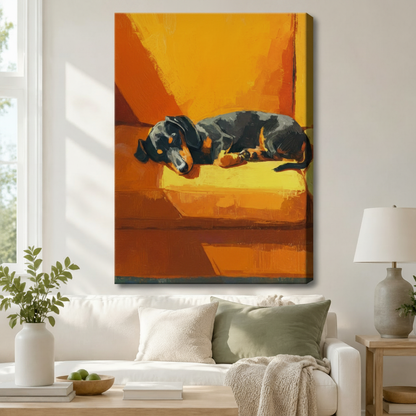 Sleeping Dachshund Oil Style Canvas Art Wall Art