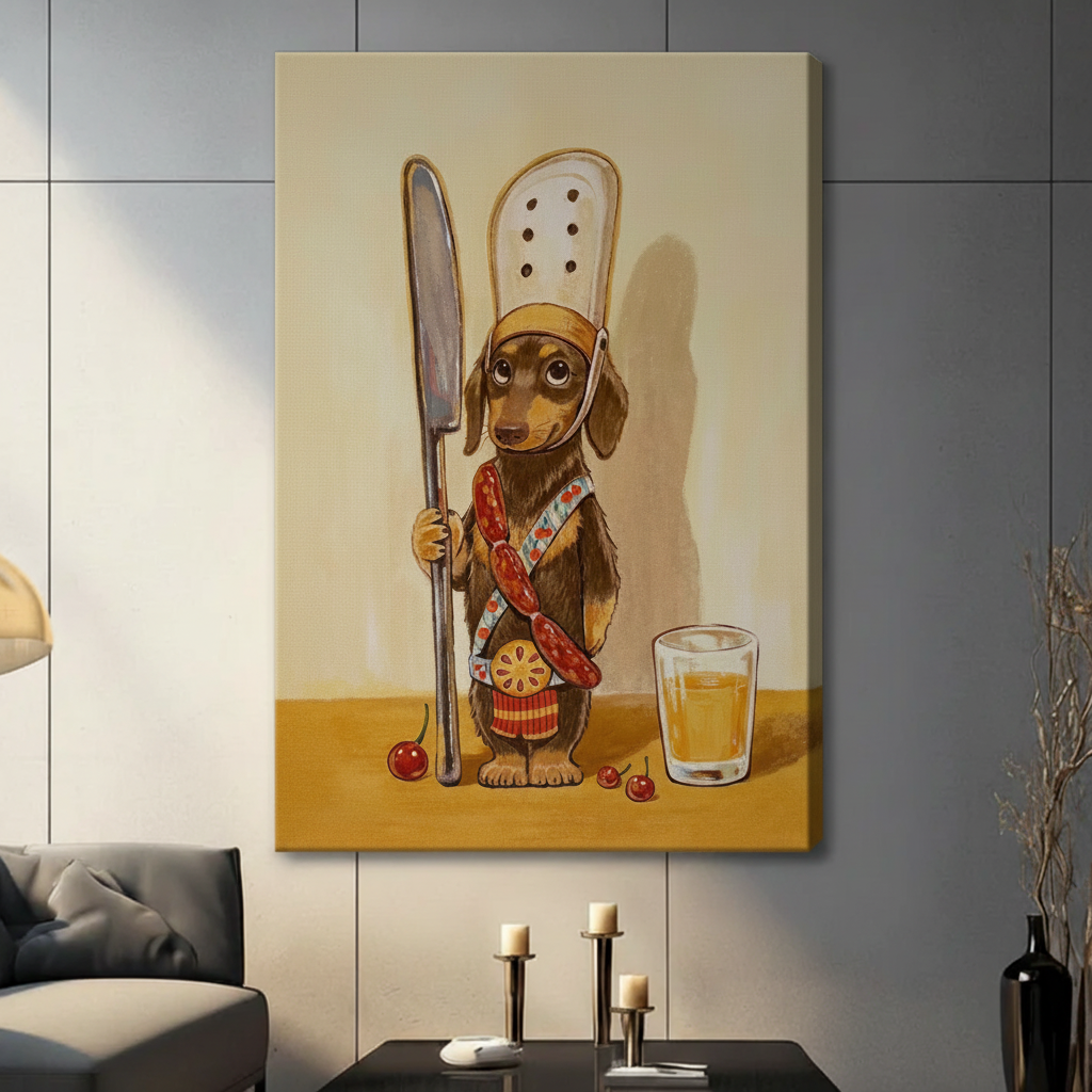 Dachshund Chef Sausage Dog Canvas Wall Art