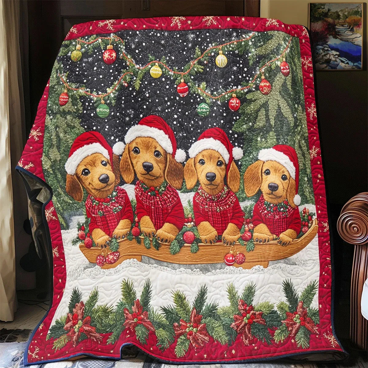Dachshund Christmas Quilt Blanket