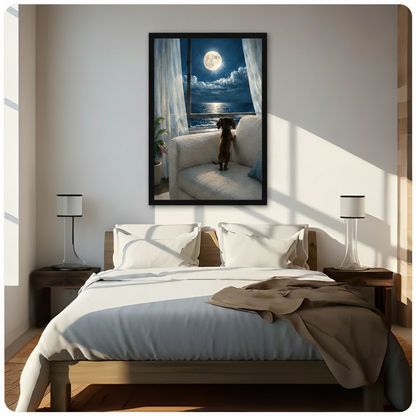 Dachshund Moon Ocean View Canvas Wall Art