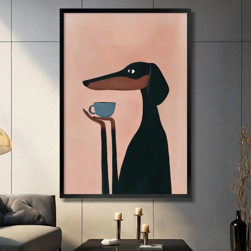 Dachshund Coffee Canvas Wall Art Print