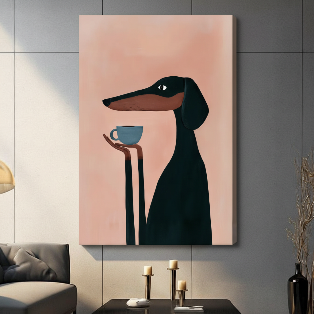 Dachshund Coffee Canvas Wall Art Print