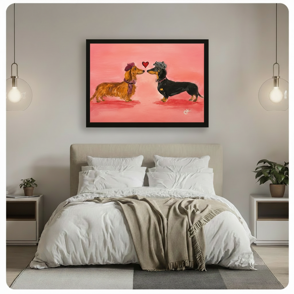 Romantic Dachshund Couple Love Canvas Wall Art