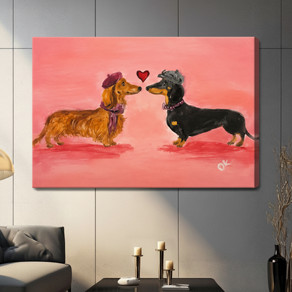 Romantic Dachshund Couple Love Canvas Wall Art