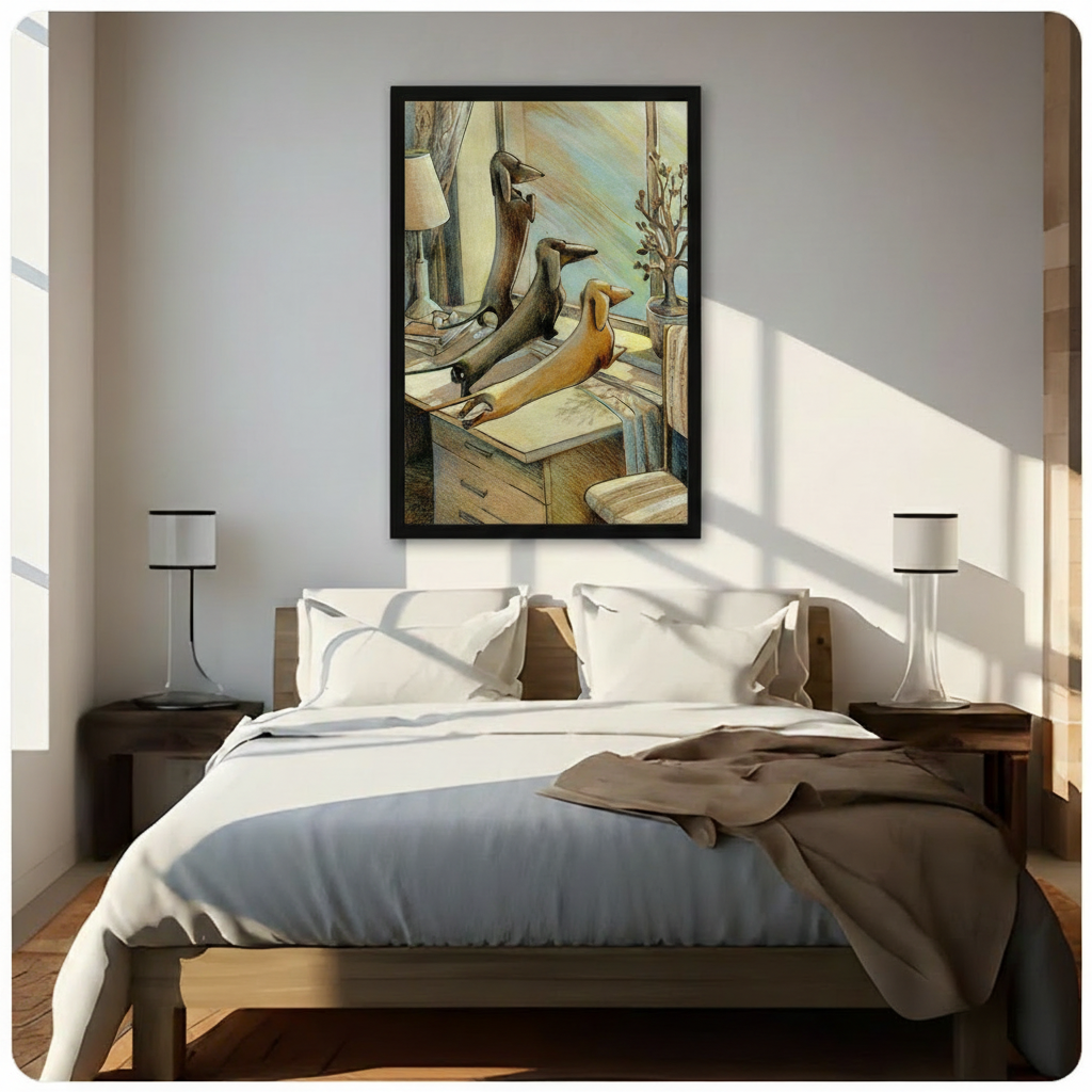 Dachshund Trio Cozy Home Illustration Canvas Art