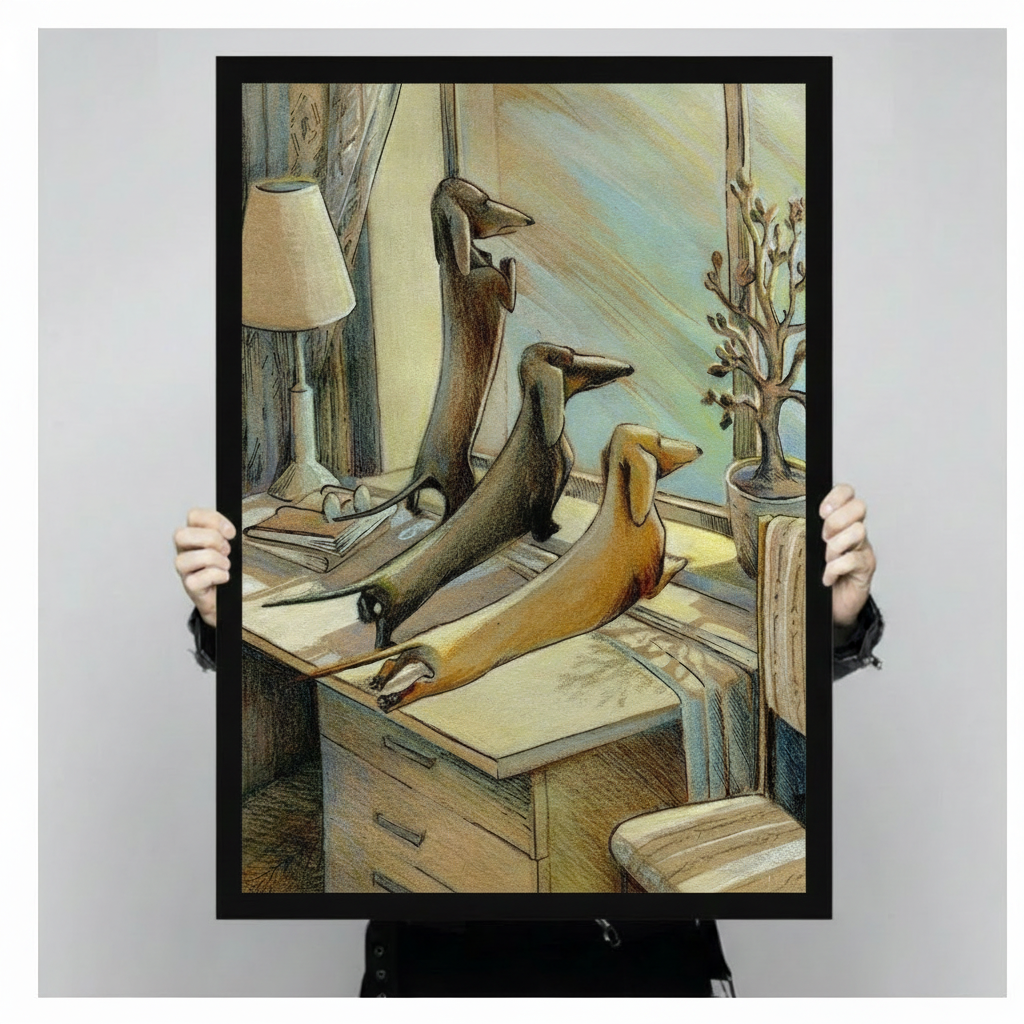 Dachshund Trio Cozy Home Illustration Canvas Art