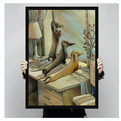 Dachshund Trio Cozy Home Illustration Canvas Art