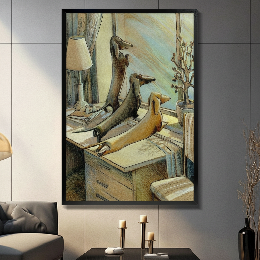 Dachshund Trio Cozy Home Illustration Canvas Art