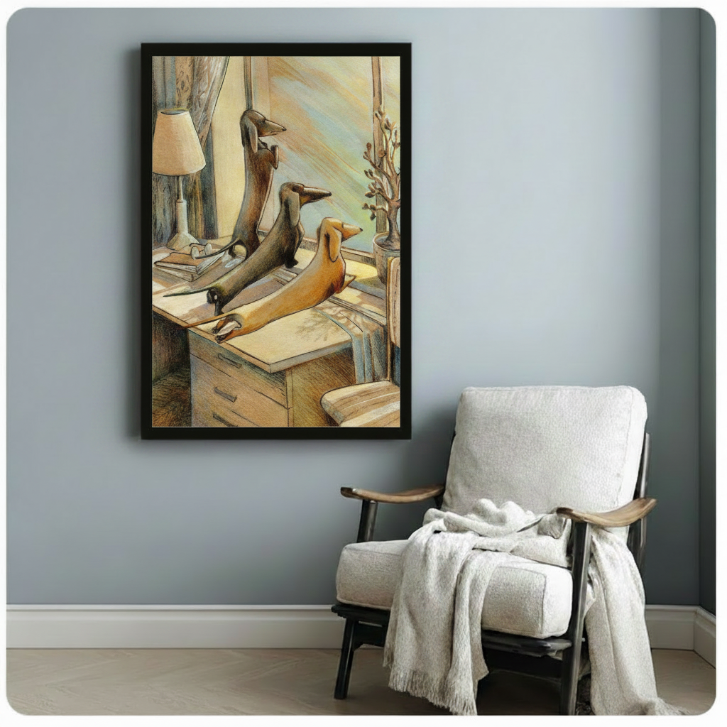 Dachshund Trio Cozy Home Illustration Canvas Art
