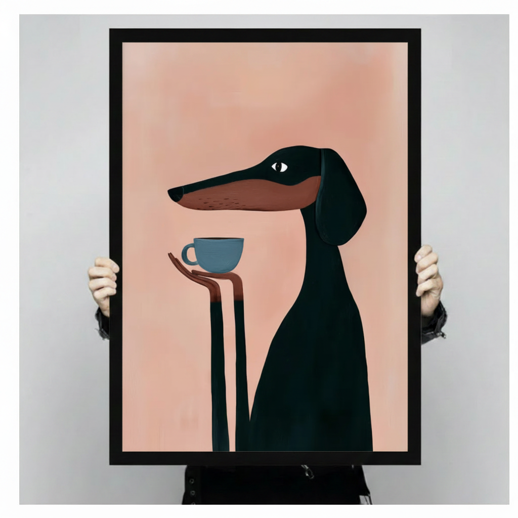 Dachshund Coffee Canvas Wall Art Print