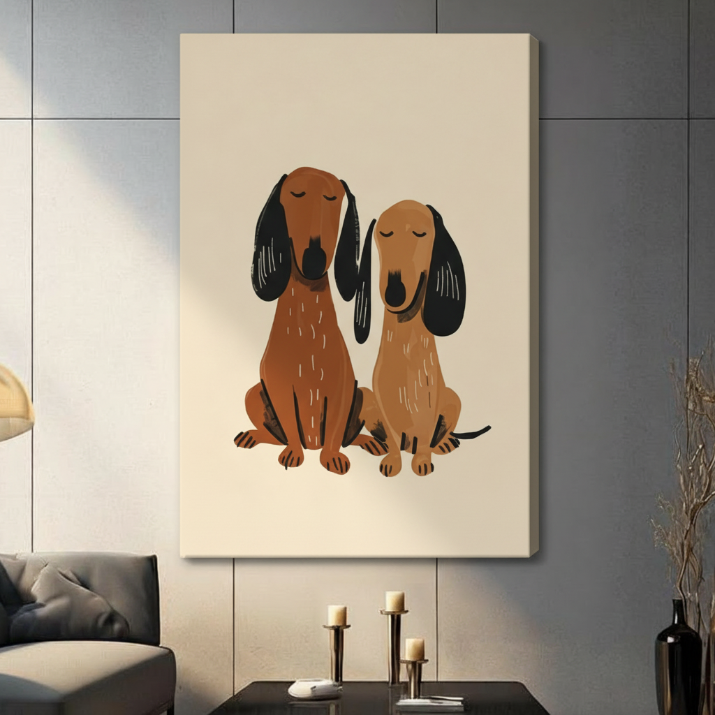 Dachshund Duo Minimalist Dog Couple Canvas Art