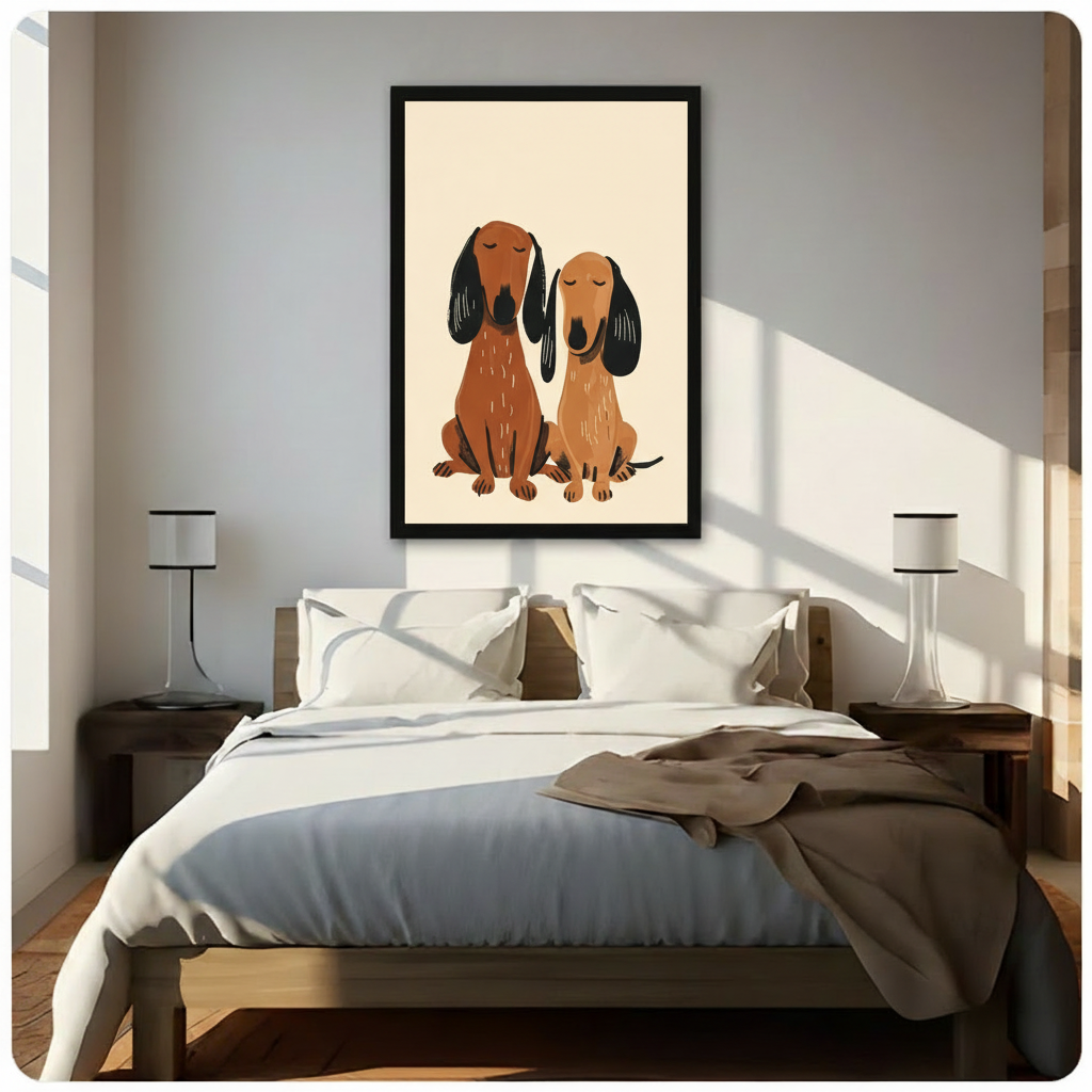 Dachshund Duo Minimalist Dog Couple Canvas Art