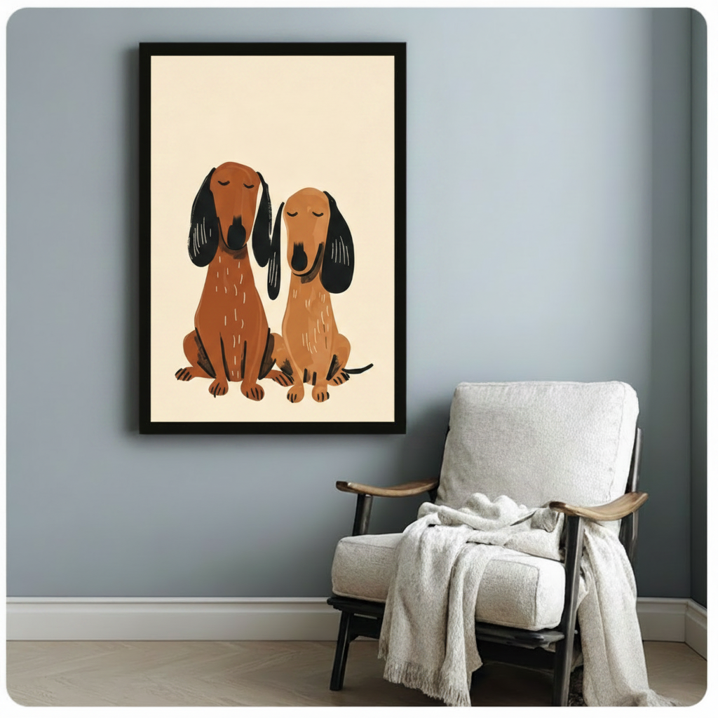 Dachshund Duo Minimalist Dog Couple Canvas Art