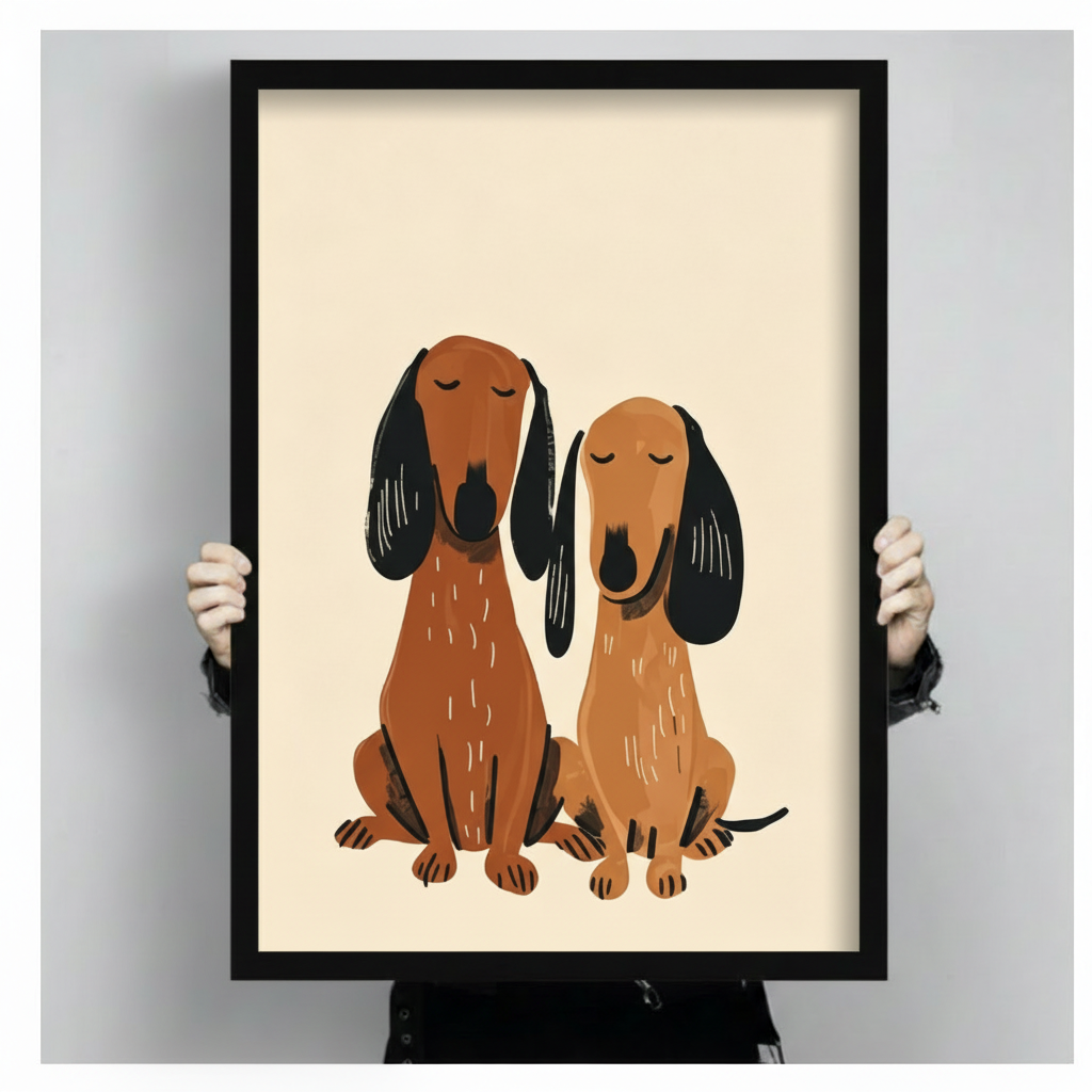 Dachshund Duo Minimalist Dog Couple Canvas Art