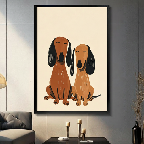 Dachshund Duo Minimalist Dog Couple Canvas Art