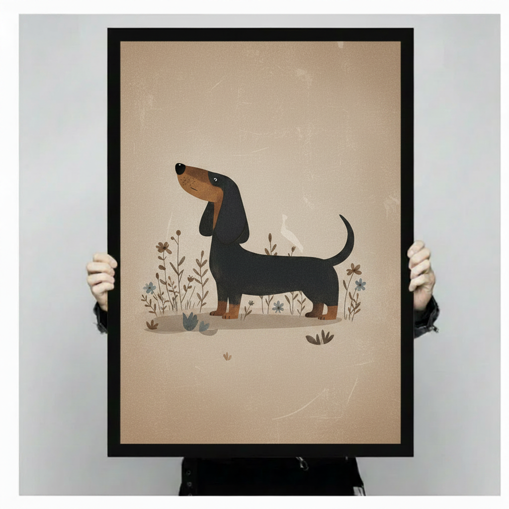 Retro Dachshund Minimalist Dog Canvas Wall Art