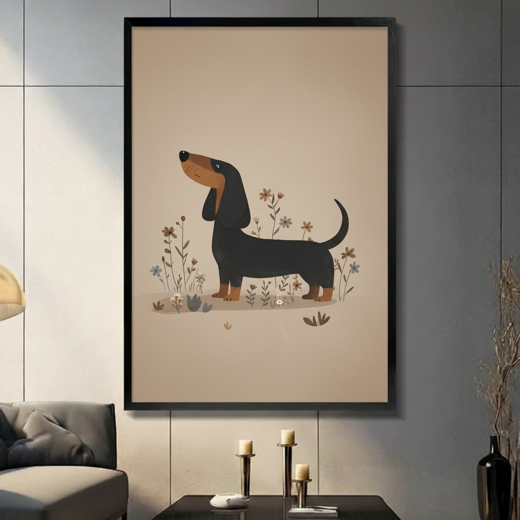 Retro Dachshund Minimalist Dog Canvas Wall Art