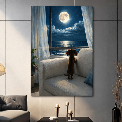Dachshund Moon Ocean View Canvas Wall Art