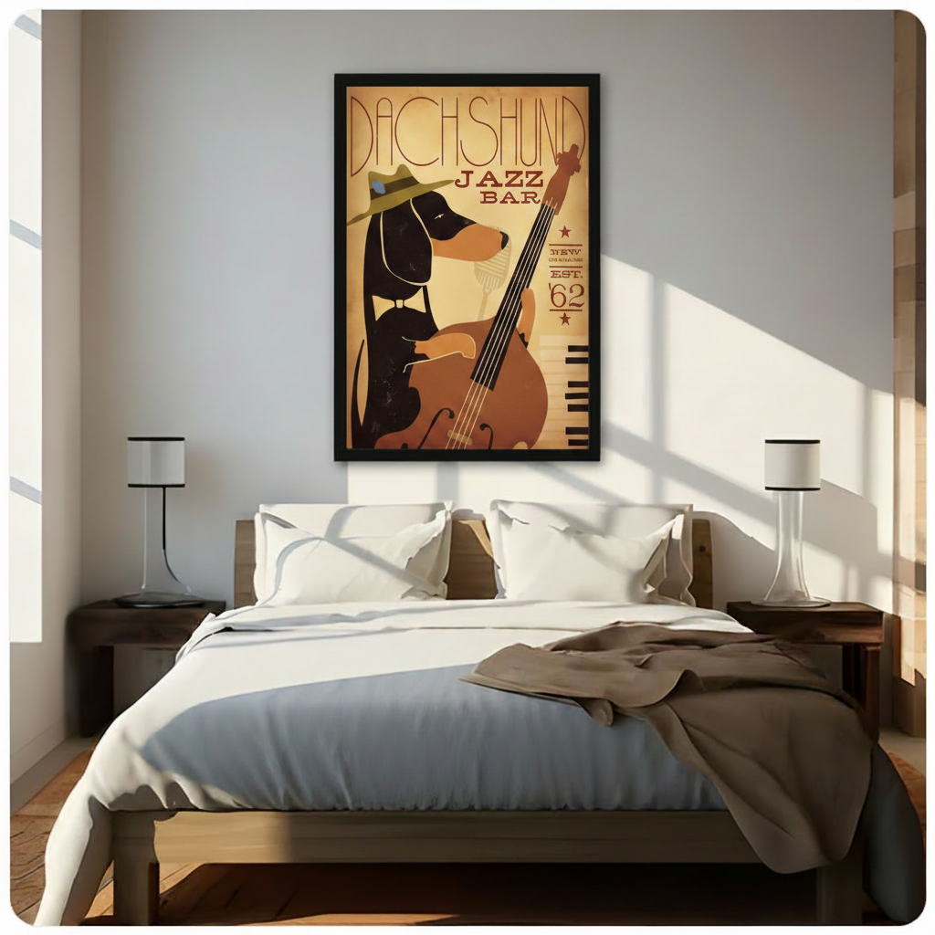 Retro Dachshund Jazz Bar Canvas Art Wall Art