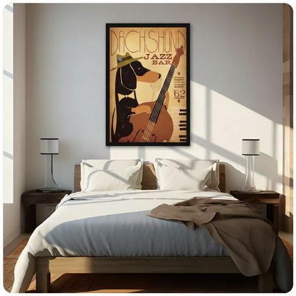 Retro Dachshund Jazz Bar Canvas Art Wall Art