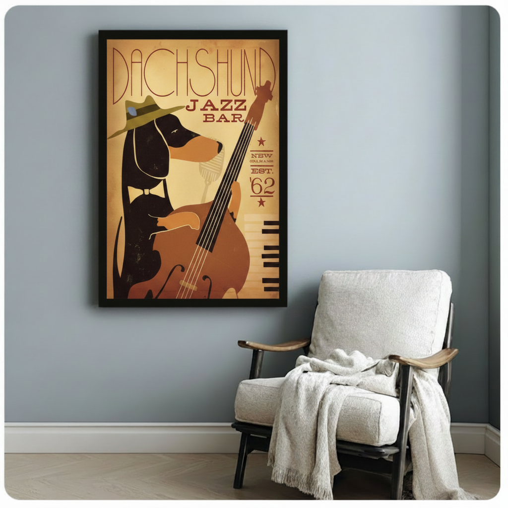 Retro Dachshund Jazz Bar Canvas Art Wall Art
