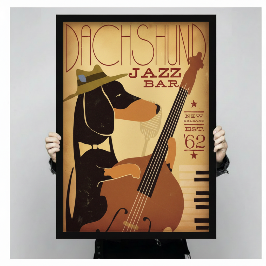 Retro Dachshund Jazz Bar Canvas Art Wall Art