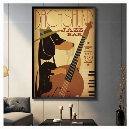 Retro Dachshund Jazz Bar Canvas Art Wall Art