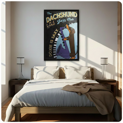 Dachshund Jazz Club Vintage Canvas Wall Art Print