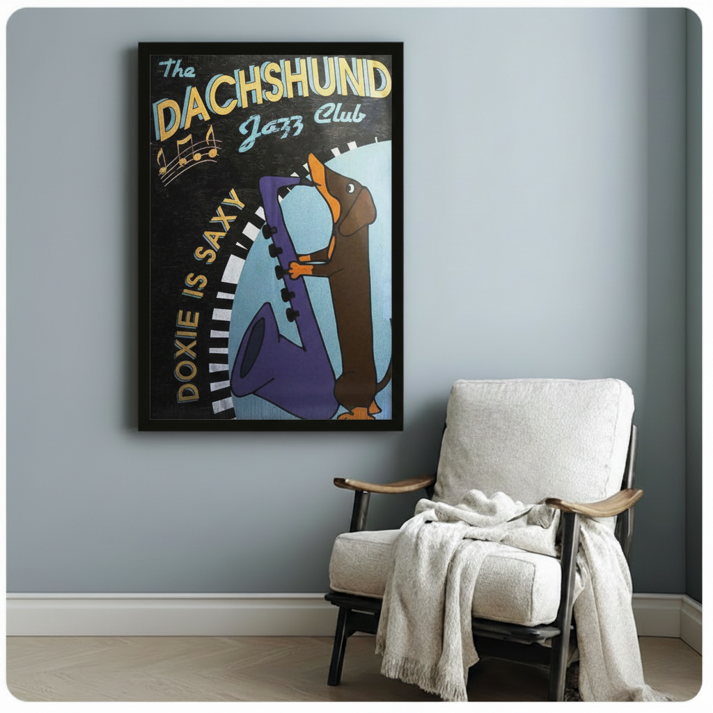 Dachshund Jazz Club Vintage Canvas Wall Art Print