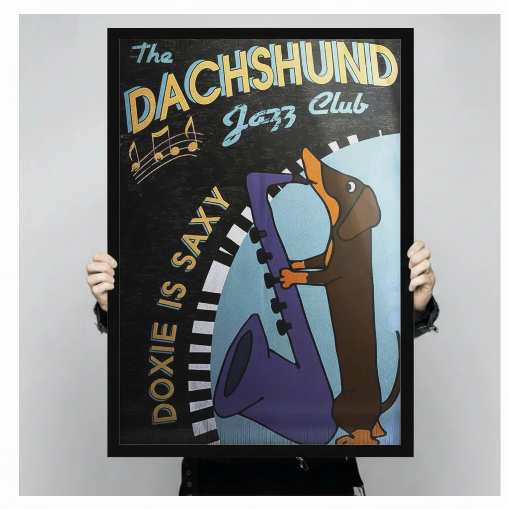 Dachshund Jazz Club Vintage Canvas Wall Art Print