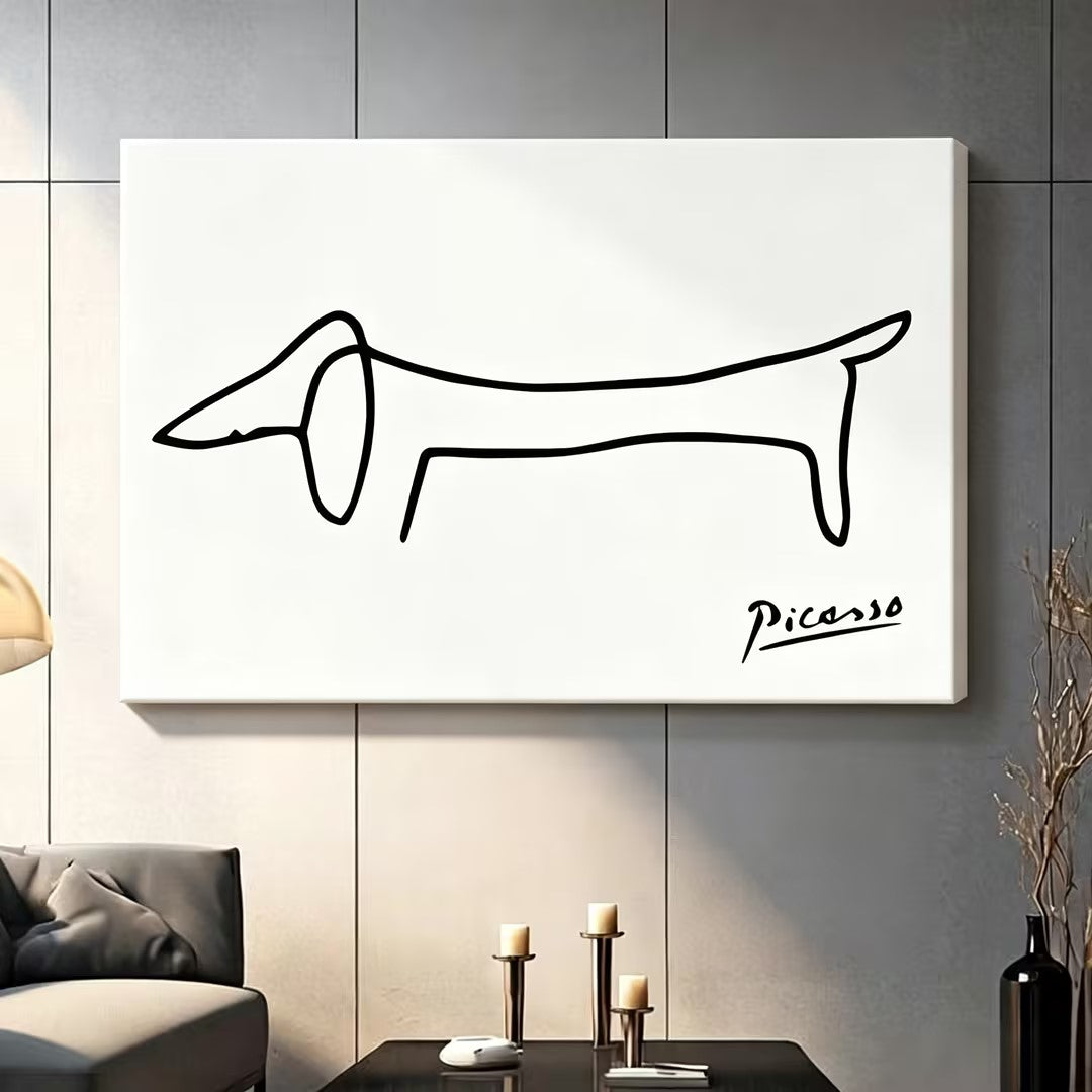 Picasso Dachshund Minimalist Line Art Canvas Wall Art