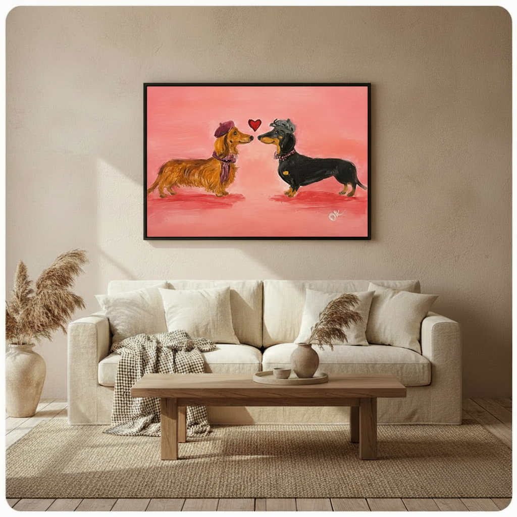 Romantic Dachshund Couple Love Canvas Wall Art