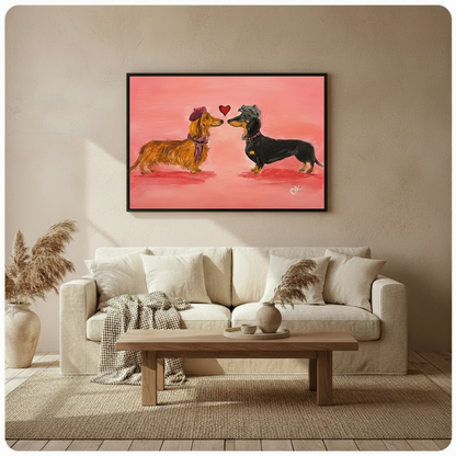 Romantic Dachshund Couple Love Canvas Wall Art
