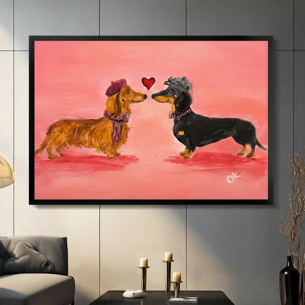 Romantic Dachshund Couple Love Canvas Wall Art