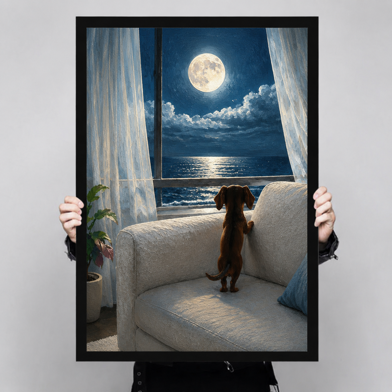 Dachshund Moon Ocean View Canvas Wall Art