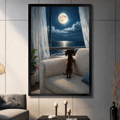 Dachshund Moon Ocean View Canvas Wall Art
