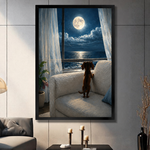 Dachshund Moon Ocean View Canvas Wall Art