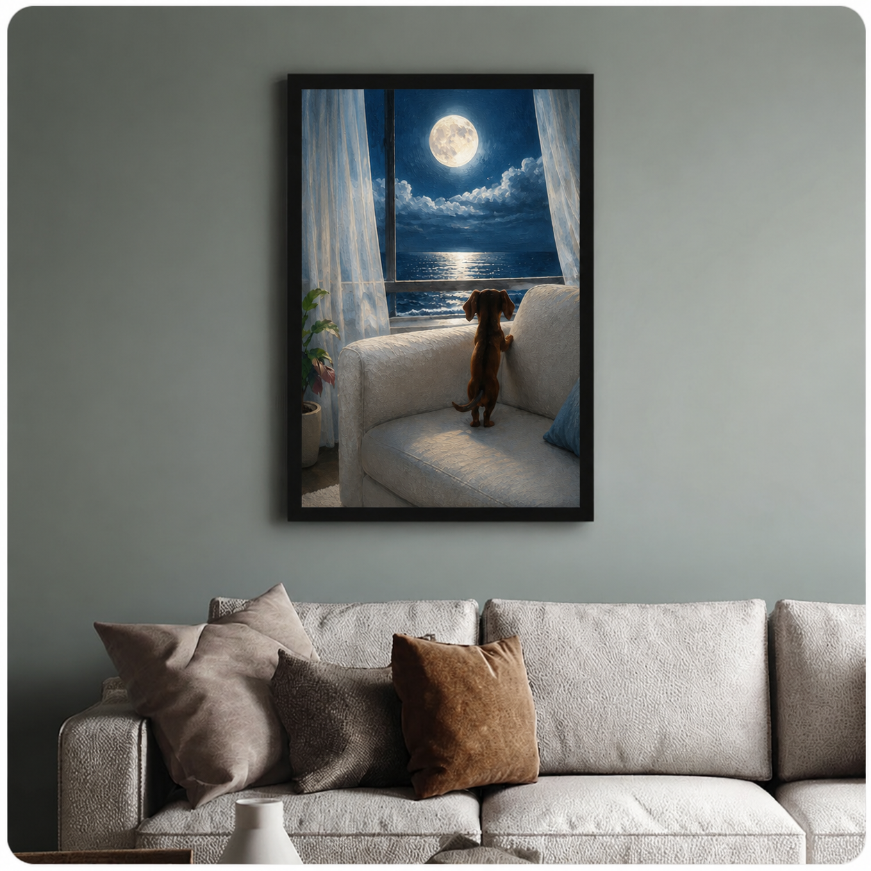 Dachshund Moon Ocean View Canvas Wall Art