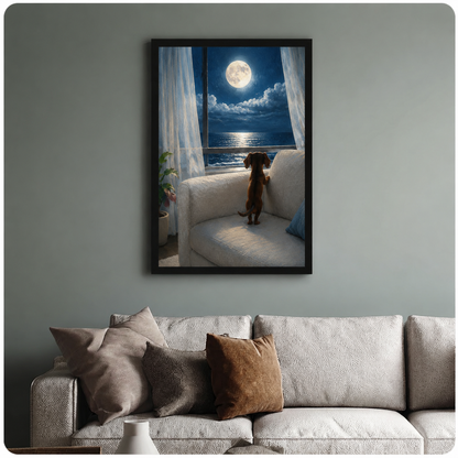 Dachshund Moon Ocean View Canvas Wall Art